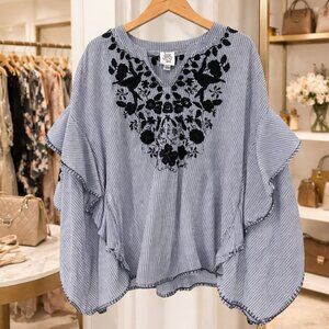 Ivy Jane Women's Embroidered Top Flowy Sleeve S/M